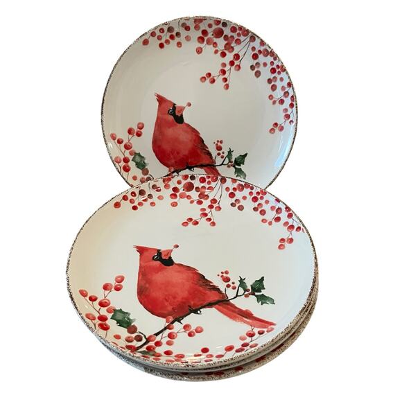 Potter’s Studio Red Cardinal Holly Berries CHRISTMAS Salad Plate Set of 2 NEW - Picture 11 of 13